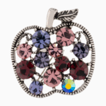 Shooka Antique Silver Apple Brooch with Purple & Pink Crystals