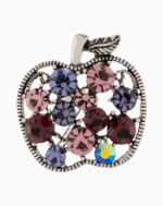 Shooka Antique Silver Apple Brooch with Purple & Pink Crystals