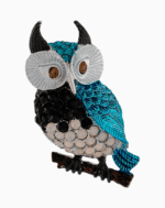 Shooka Silver-Tone Owl Brooch with Turquoise Enamel & Crystals