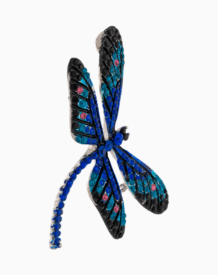 BHWSVCXX04000001-1 `Shooka Blue & Black Crystal Dragonfly Brooch