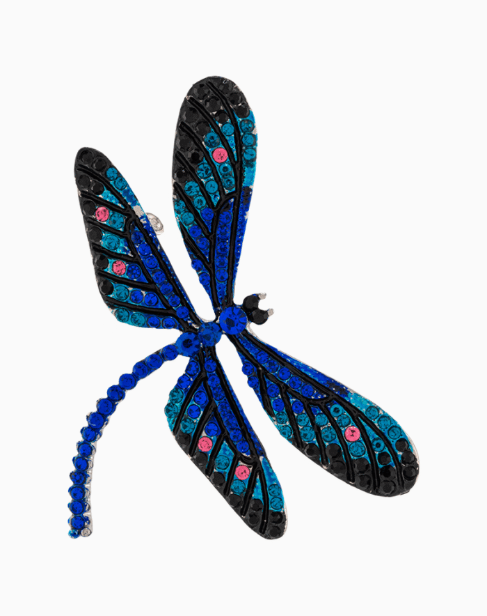 `Shooka Blue & Black Crystal Dragonfly Brooch
