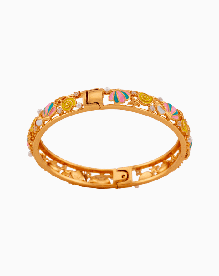 Shoucka Kids' Seashell & Pearl Enamel Bangle | Gold Plated