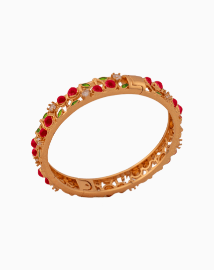 Shoucka Women's Botanical Ruby Vine Bangle | Gold Plated