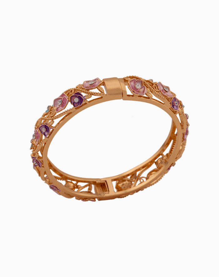 Shoucka Women's Floral Garden Enamel Bangle | Rose Gold Plated