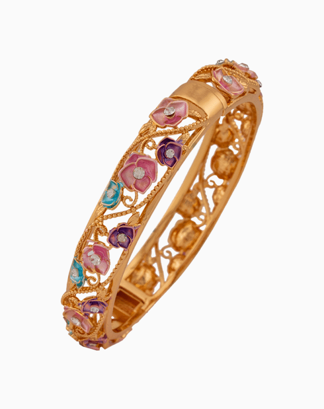 Shoucka Women's Floral Garden Enamel Bangle | Rose Gold Plated