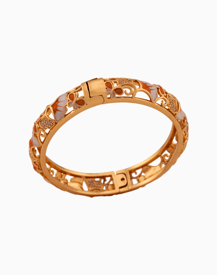 Shoucka Women's Autumn Leaves Enamel Bangle | Gold Plated