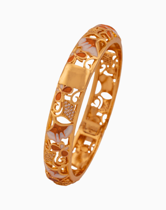 Shoucka Women's Autumn Leaves Enamel Bangle | Gold Plated