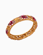 Shoucka Women's Magenta Blossom Crystal Bangle | Gold Plated