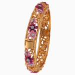 Shoucka Women's Magenta Blossom Crystal Bangle | Gold Plated