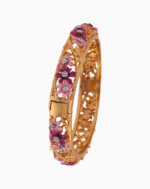 Shoucka Women's Magenta Blossom Crystal Bangle | Gold Plated