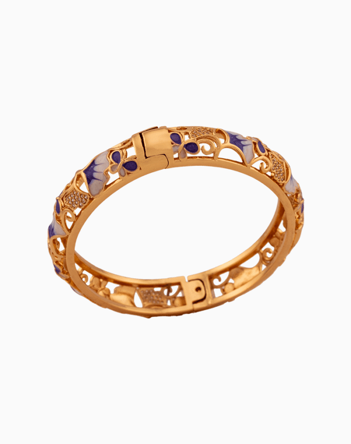 Shoucka Women's Purple Bloom Enamel Bangle | Gold Plated