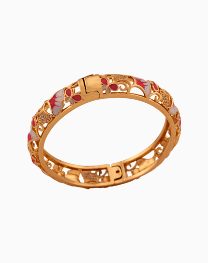 Shoucka Women's Magenta Rose Enamel Bangle | Gold Plated