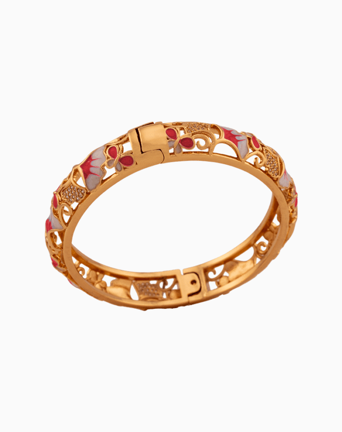 BRWGOCXX03000005-1 Shoucka Women's Magenta Rose Enamel Bangle | Gold Plated