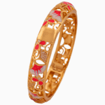 Shoucka Women's Magenta Rose Enamel Bangle | Gold Plated