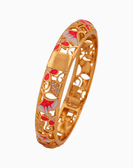Shoucka Women's Magenta Rose Enamel Bangle | Gold Plated