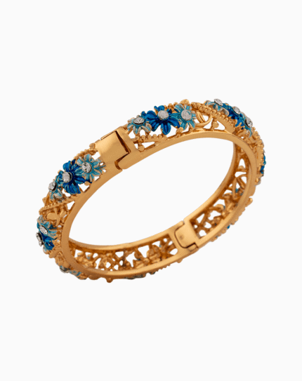 Shoucka Women's Blue Blossom Crystal Bangle | Gold Plated