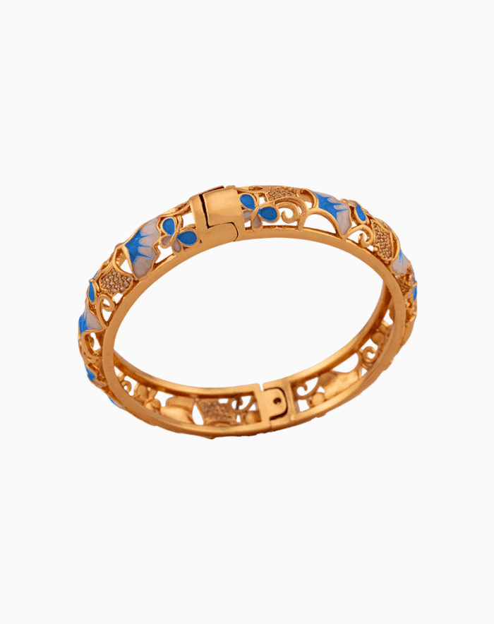 Shoucka Women's Sky Blue Enamel Bangle | Gold Plated