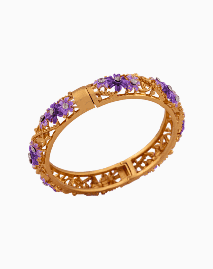 Shoucka Women's Purple Blossom Crystal Bangle | Gold Plated