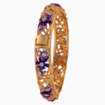 Shoucka Women's Purple Blossom Crystal Bangle | Gold Plated