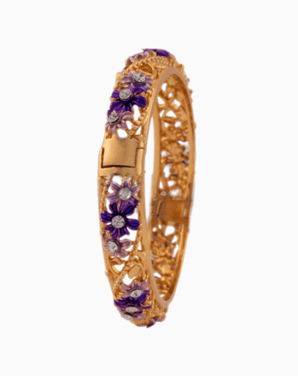Shoucka Women's Purple Blossom Crystal Bangle | Gold Plated