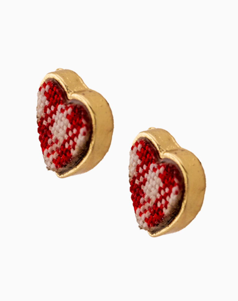`Embroidered Heart Stud Earrings