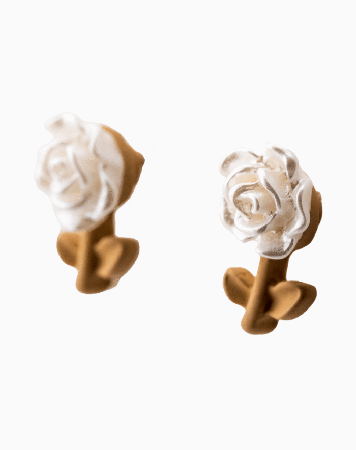 `Vintage White Rose Stud Earrings