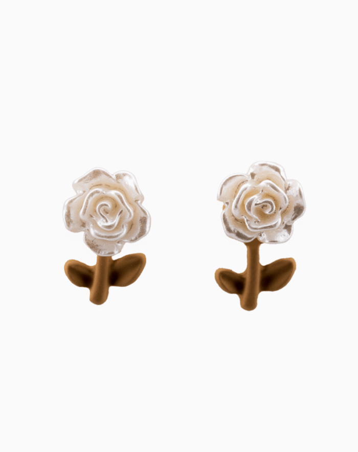 `Vintage White Rose Stud Earrings