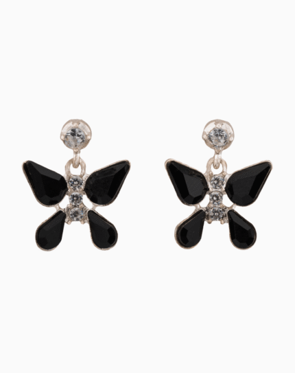 `Shooka Black Crystal Butterfly Dangle Earrings