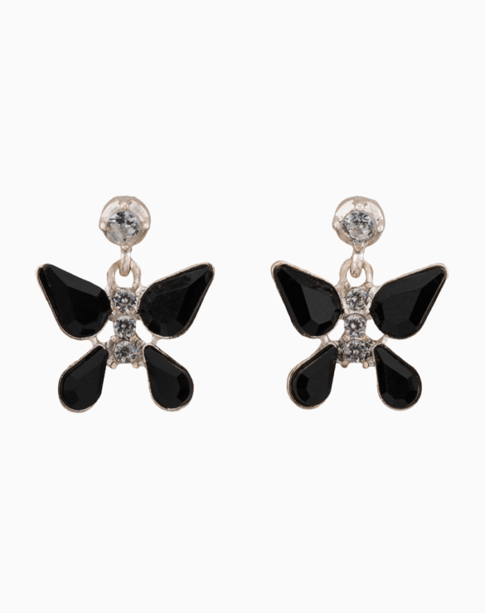 `Shooka Black Crystal Butterfly Dangle Earrings
