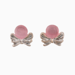 `Shooka Mini Bow Stud Earrings with Pink Cat’s Eye Stone