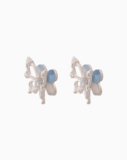 `Artistic Butterfly Stud Earrings with Blue & Cream Wings