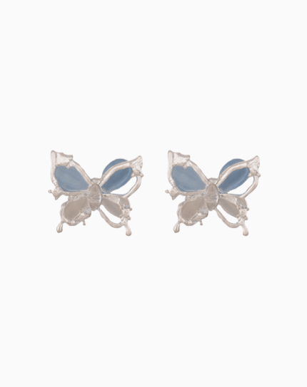 `Artistic Butterfly Stud Earrings with Blue & Cream Wings