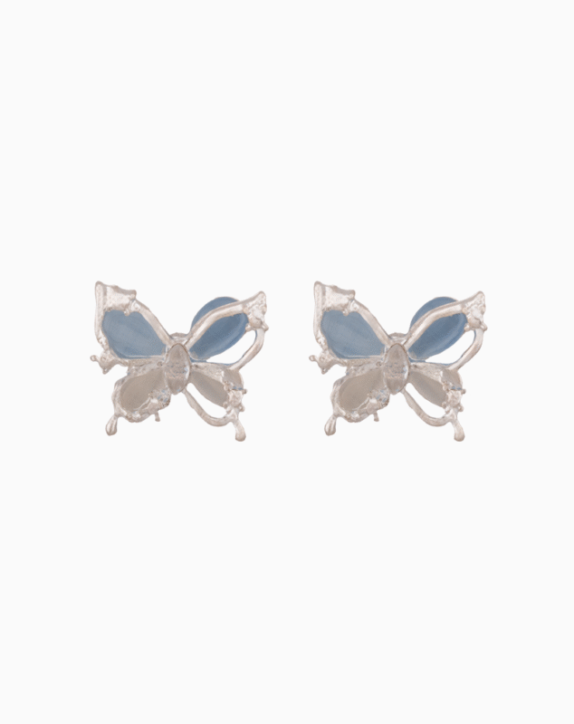`Artistic Butterfly Stud Earrings with Blue & Cream Wings