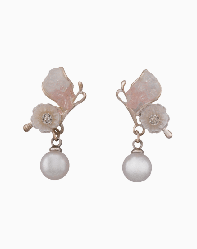 `Romantic Butterfly Wing & Pearl Dangle Earrings