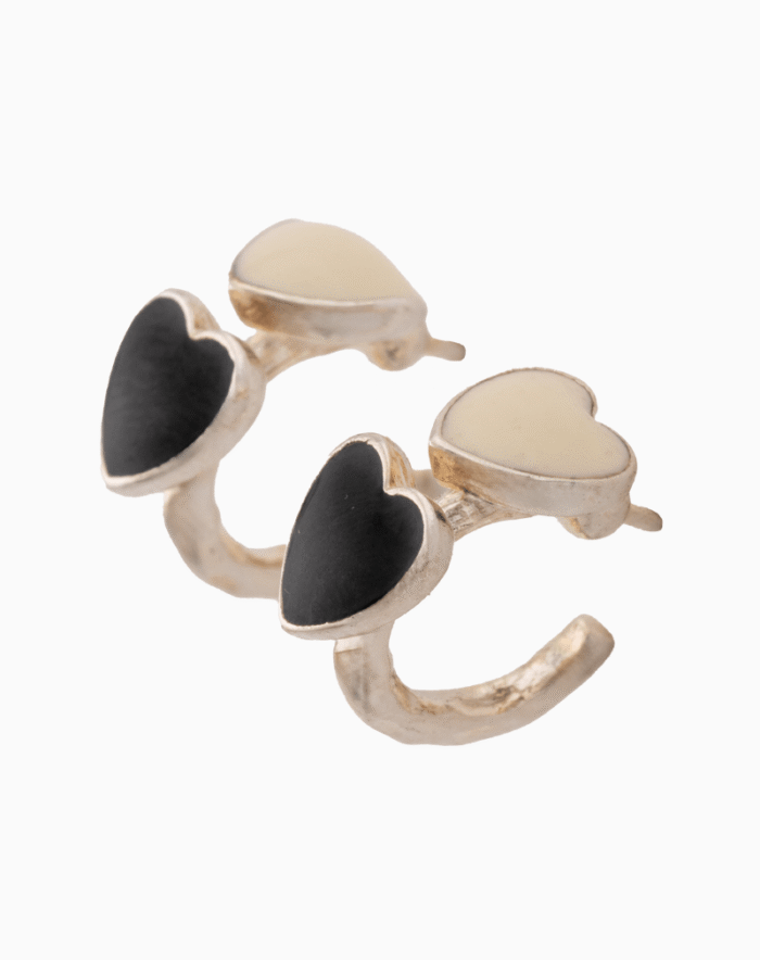 `Black Heart Enamel Hoop Earrings