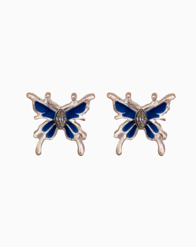 `Blue Enamel Butterfly Stud Earrings