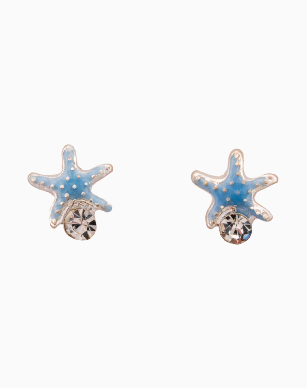 `Blue Enamel Starfish Stud Earrings
