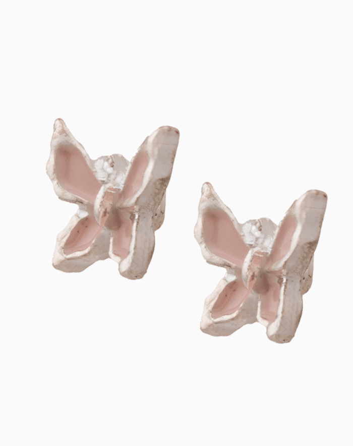 `Pink Crystal Butterfly Stud Earrings