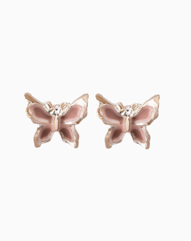 `Pink Crystal Butterfly Stud Earrings