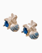 Nautical Shell & Starfish Stud Earrings with Blue Crystal