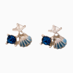 Nautical Shell & Starfish Stud Earrings with Blue Crystal