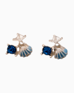 Nautical Shell & Starfish Stud Earrings with Blue Crystal