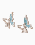 `Blue Enamel Bow Stud Earrings with Mixed-Cut Crystals