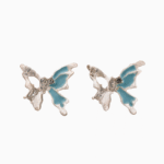 `Blue Enamel Bow Stud Earrings with Mixed-Cut Crystals
