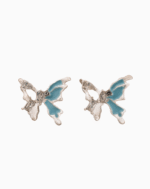 `Blue Enamel Bow Stud Earrings with Mixed-Cut Crystals