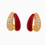 Shooka Maroon Enamel & Crystal Double Hoop Earrings