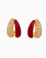 Shooka Maroon Enamel & Crystal Double Hoop Earrings