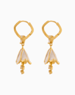 Shooka Pearly White Bellflower Dangle Earrings with Heart Crystal