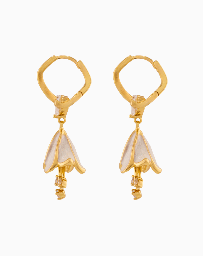 صفحه اصلی Shooka Pearly White Bellflower Dangle Earrings with Heart Crystal