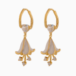 Shooka Pearly White Bellflower Dangle Earrings with Heart Crystal